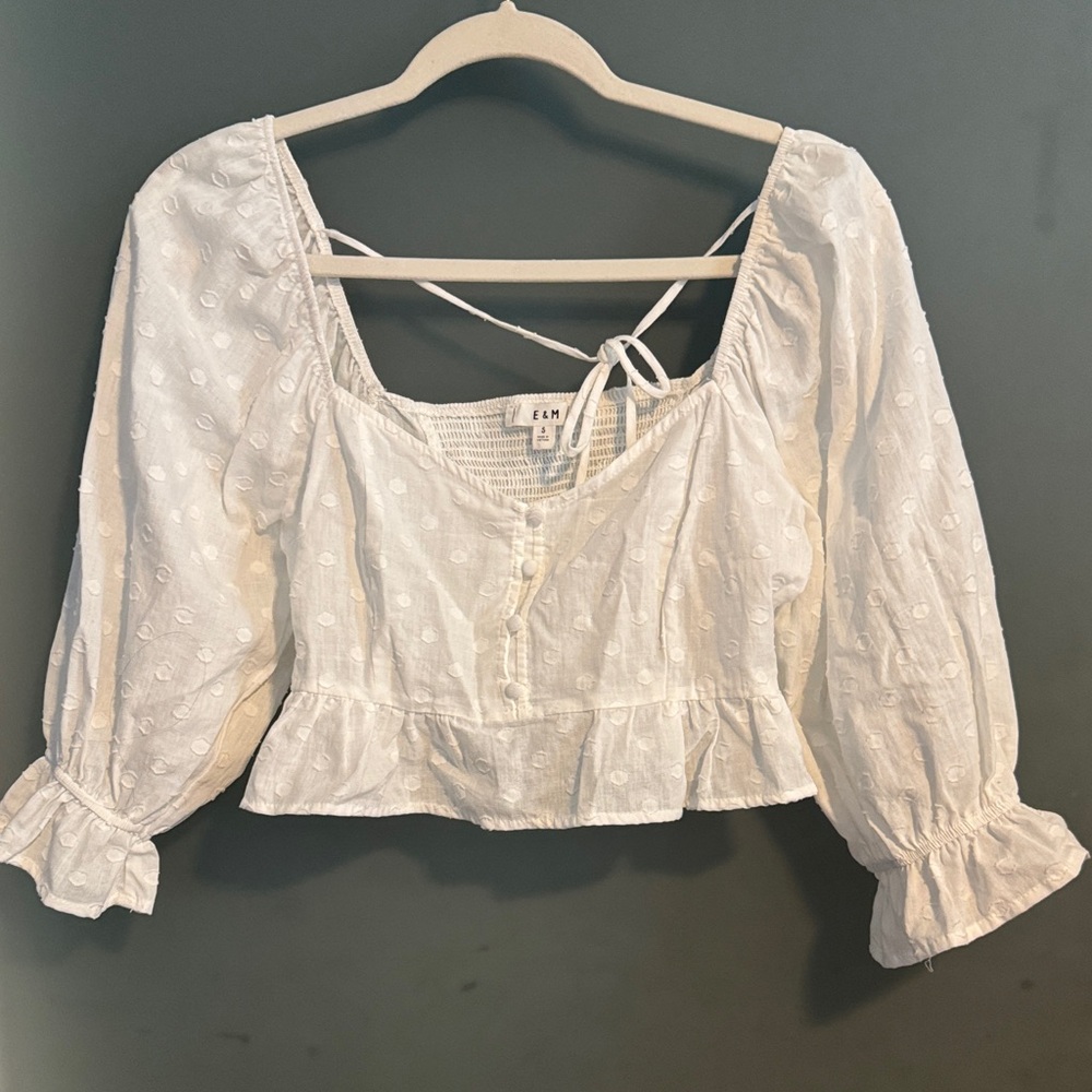 Women's White Embroidered Square-Neck Peasant Blouse